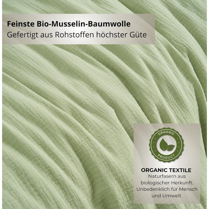 Набір постільної білизни для дитячого ліжечка Kinderbettwäsche 100x135: 2 шт. | Сертифікат ÖkoTex, підходить для алергіків | Набір муслінової постільної білизни з 1 простирадлом 135x100 та 1 наволочкою 40x60 | Хакі 100 см x 135 см Хакі