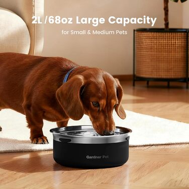 Миска для води для собак Gardner Pet, не проливається, з нержавіючої сталі, 2L, чорна