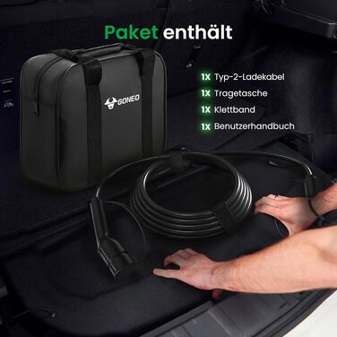 Кабель зарядки GONEO Typ 2 (11кВт, 16А) 8м для електромобілів (Tesla, BMW, VW, Audi), IP54, водонепроникний, з TPU, у комплекті сумка