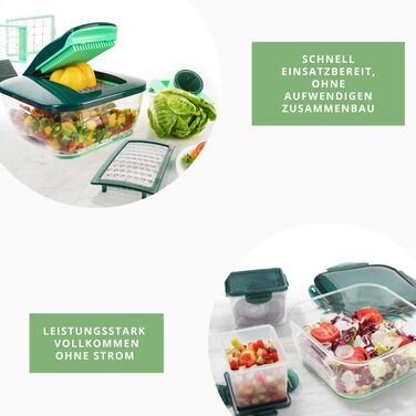 Genius Nicer Dicer Chef Deluxe XXL 37-Piece Set with Glass Bowl Set, Tomato & Vegetable Chopper & 3-in-1 Strainer Bowl - Crushes, Chops Onions, French Fry Cutter, Green