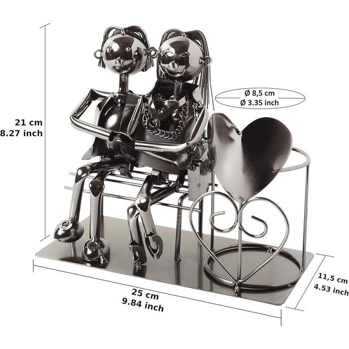 BRUBAKER Bottle Holder Men Loving Couple on Bench - Wine Bottle Holder Silver - Metal Bottle Stand Love - Metal Sculpture Gift for Married Couples with Gift Card (Woman + Man)