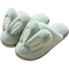 Тапочки до дому з плюшевими вушками кролика, жіночі, зелені. Теплі, м'які, неслизькі
