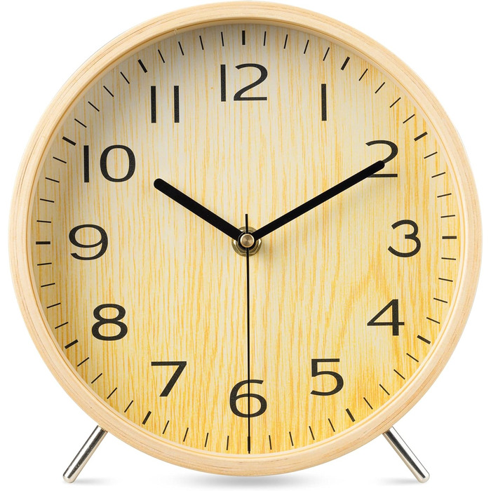 Navaris Analog Wood Table Clock Round - 21.1 x 21.8 x 4.8cm - Analog Decorative Table Clock Without Ticking with Wooden Dial - Quiet Pointer Wooden Clock Light Brown
