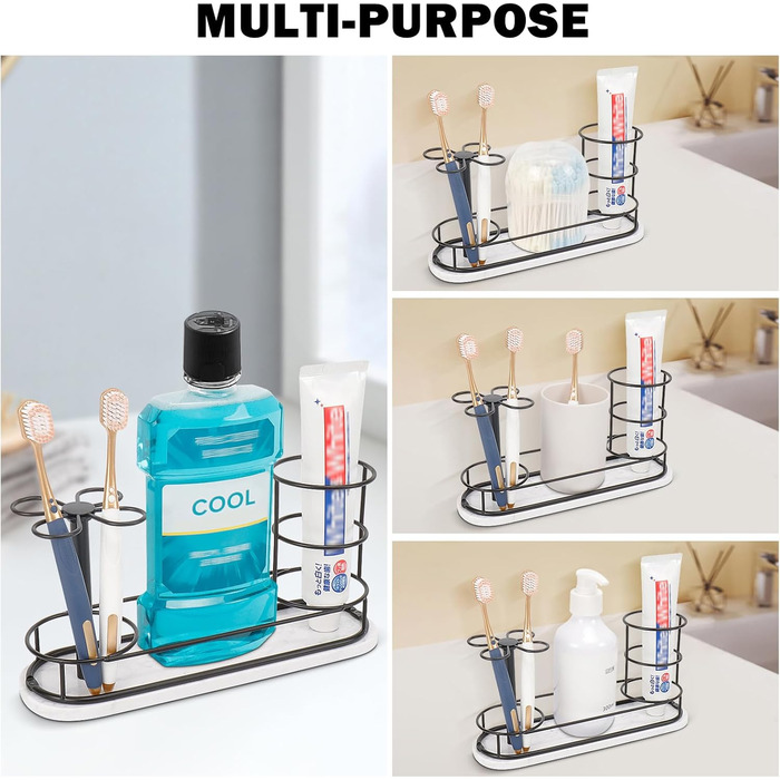 HarJue Toothbrush Holder for Bathroom, Metal Toothbrush Organizer with Marble Base, Toothbrush Storage Collection for Family, Suitable for Home, Hotel, Countertop, Vanity (Matte Black, Large)