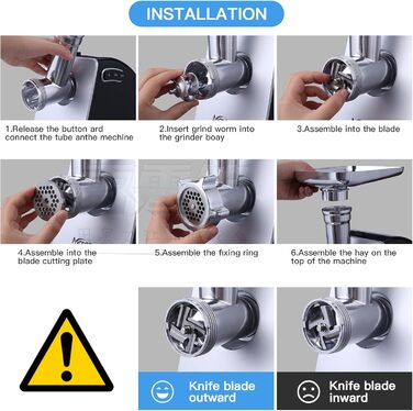 Electric Meat Grinder 2000W Multi-Purpose Kitchen Machine with Sausage Maker, 3 Cutting Discs, 4 Mincer Blades, Sausage Stuffer & Pastry Attachment - Silver & Black