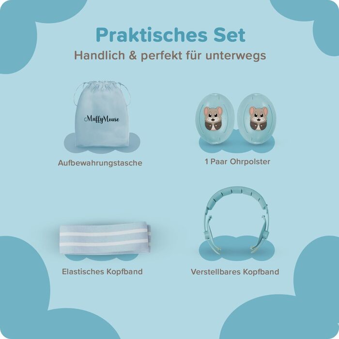 Навушники шумоізоляційні дитячі 3-48 місяців - захист слуху для немовлят 25dB - надзвичайно м'які дитячі навушники з еластичним та регульованим обручем (Блакитний)