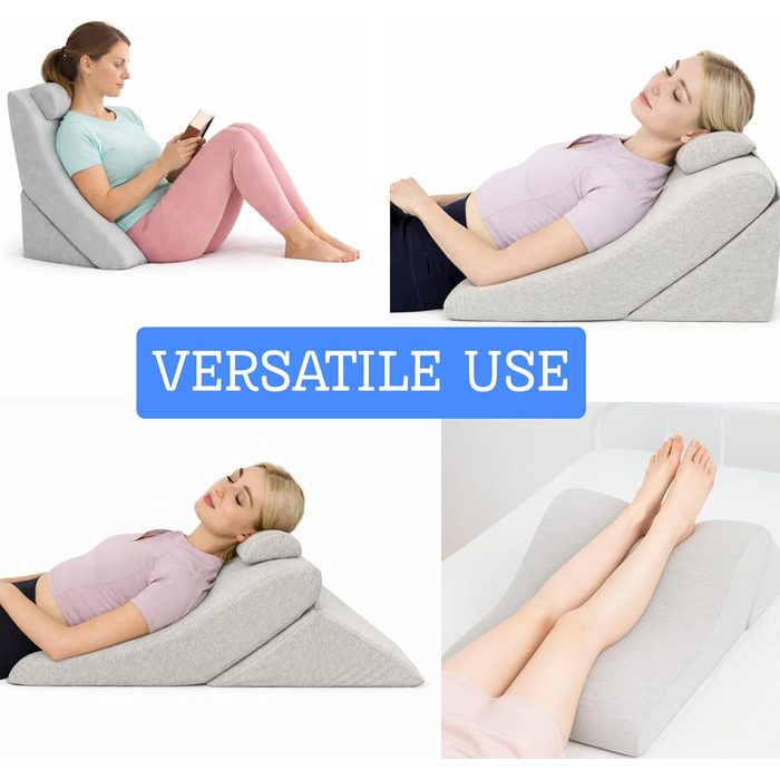 Подушка для спини Lesekissen з регульованою підголовником, з піною з пам'яті, знімний чохол, дихаюча та неслизька, з ручкою - трикутна для спини, шиї та ніг - 60 x 50 x 30 см