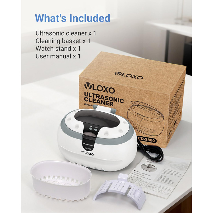 Ультразвукова мийка VLOXO 600мл, 42 кГц - для ювелірних виробів, інструментів, зубних протезів та годинників, бак з нержавіючої сталі, тиха робота, 50W