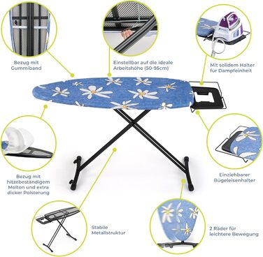 Ironing Board for Steam Ironing Station - Large XXL Black Ironing Table Ironing Boards - 130x47 cm - Made in E.U
