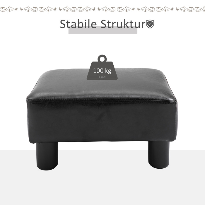 HOMCOM Chesterfield Ottoman Footstool Bench from Faux Leather Black 40x30x24cm Stylish & Comfortable for Living Room & Hallway