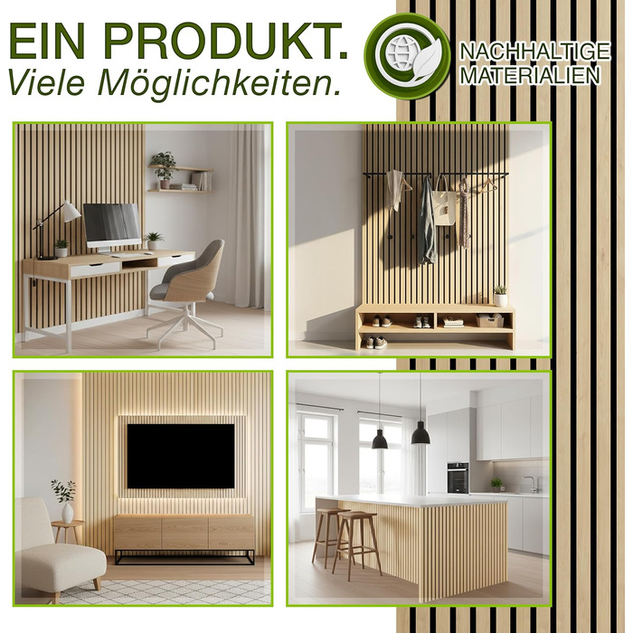 Акустичні панелі TRESKO з дерева 120×60x2,1 см, світлий дуб (2 шт.) — 3D ламельна стіна для шумоізоляції з вішаками для одягу