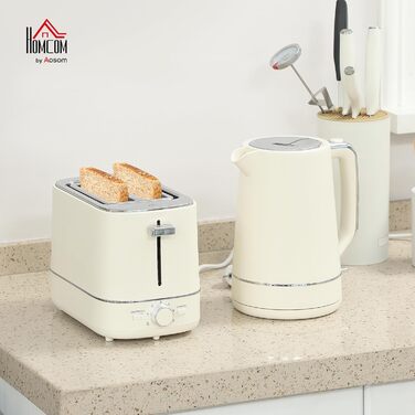 Набір для сніданку HOMCOM: чайник 1,7л та тостер на 2 тости, 6 рівнів підсмажування, з фільтром від накипу та підсвічуванням крихт