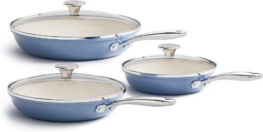 Redchef Ceramic Induction Nonstick Pan Set - 6 Piece Cookware Set with Lids (20/24/28cm) - Blue, Oven & Dishwasher Safe