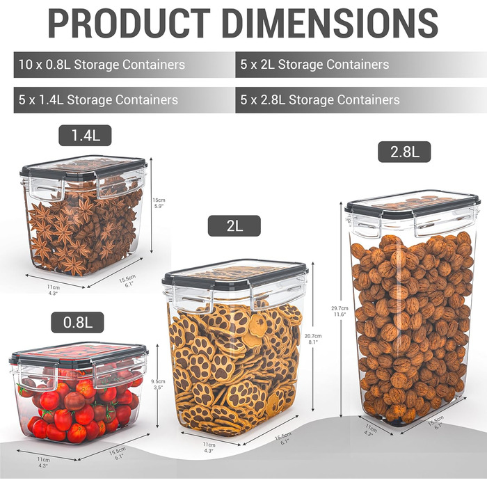 Набір контейнерів для зберігання GREEN MORE 39L, 25 шт. з кришкою, герметичні, BPA-free, для кухні, для борошна, цукру, круп та ін.