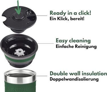 Термокружка Milu для кави з собою 370 мл, 450 мл, з подвійними стінками, з нержавіючої сталі, 100% захист від протікання, для автомобіля, travel mug (оливковий, 370 мл)