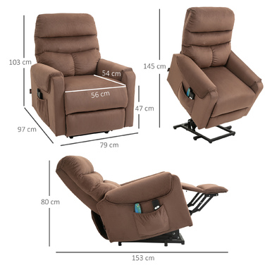 HOMCOM TV Lift Chair Electric with Massage Function, Heating, and Reclining Feature, Light Brown Polyester, 79x97x103cm - For Comfort & Relaxation