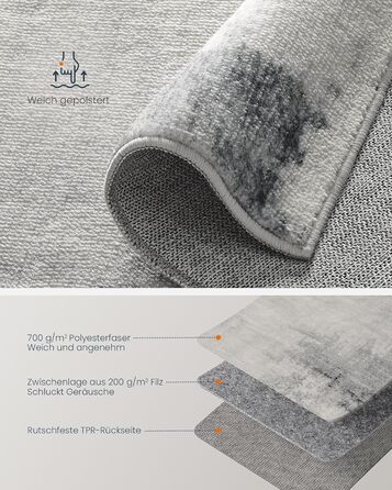 SONGMICS HOME Rug, 160 x 230 cm, Living Room Rug, Non-Slip Rug, Modern Abstract Style, for Living Room, Kitchen, Hallway, Dining Room, Machine Washable, Dove Gray TAR077G01
