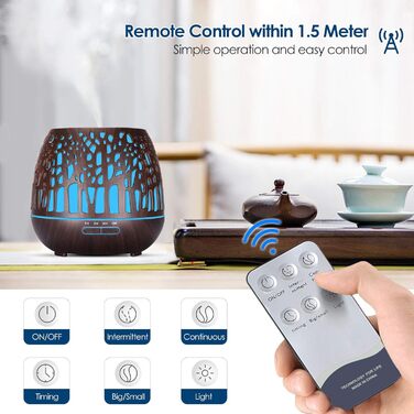 Аромадифузор Simpeak 400мл, ультразвуковий, дерев'яний, для ефірних олій, з пультом керування, зволожувач повітря, дерев'яний дизайн