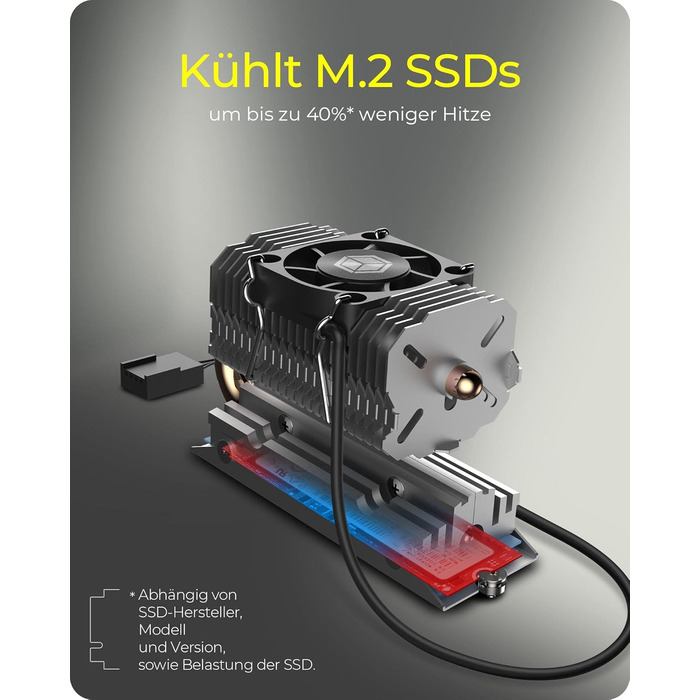 Охолоджувач для M.2 SSD ICY BOX з алюмінієвим радіатором та термопрокладками, без вентилятора, 10 мм, чорний