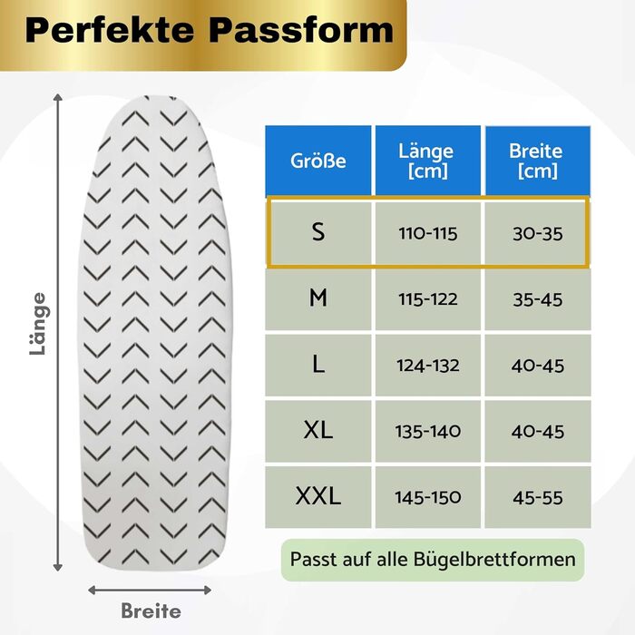 Гайок для прасувальної дошки 120x40 см з бавовни - підходить для прасування парою, з товстим наповнювачем + фіксатор та натягувач (бежево-чорний / трикутники, S)
