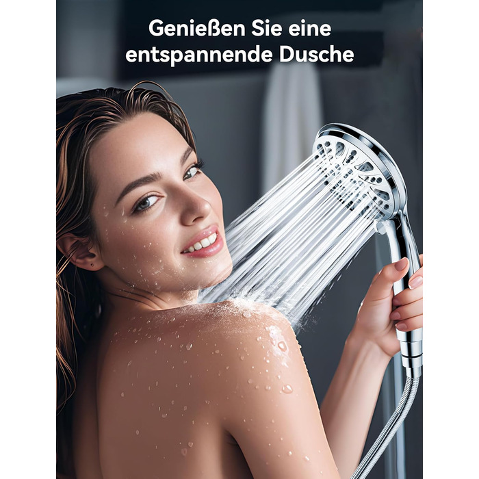 Насадка для душу Magichome з шлангом 2м, високого тиску, 5 режимів розпилення, турбо-дизайн, економна водозбереження, ручна лійка для душу з низьким тиском води (срібна з шлангом)