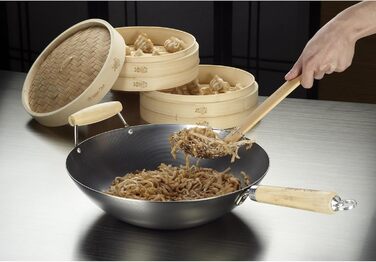 Шумівка з неіржавної сталі з дерев'яною ручкою Helen's Asian Kitchen, 17,8 см – сітчаста ложка для смаження та варіння великих порцій