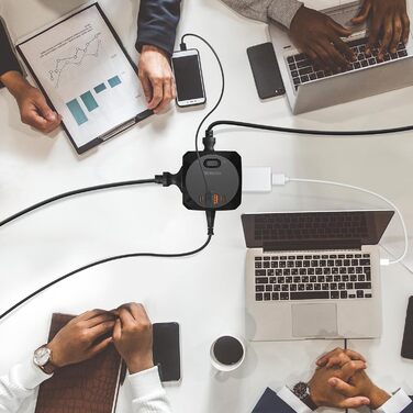 Розподільник розеток з USB-C, 4 розетки, плоский штекер, індивідуальне вмикання, куб з кабелем 2м для офісу, дому, подорожей - білий