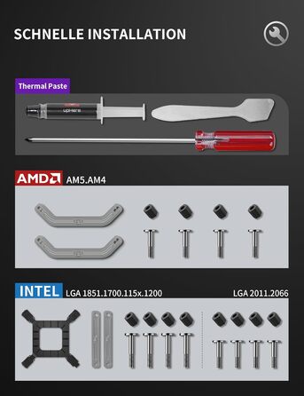 upHere UE2 Elite KC8C: Потужний кулер CPU з ARGB підсвічуванням (120мм, 8 heatpipes, 280W) для AM5/AM4/AM3, Intel 1851/1700/115x/1200