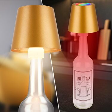 LED настільна лампа BRILONER бездротова з сенсором, диммуванням, регулюванням висоти, для дому та кемпінгу, 36x10,5 см, тепле світло (RGB, тепле біле світло, насадка для пляшок, золотий)