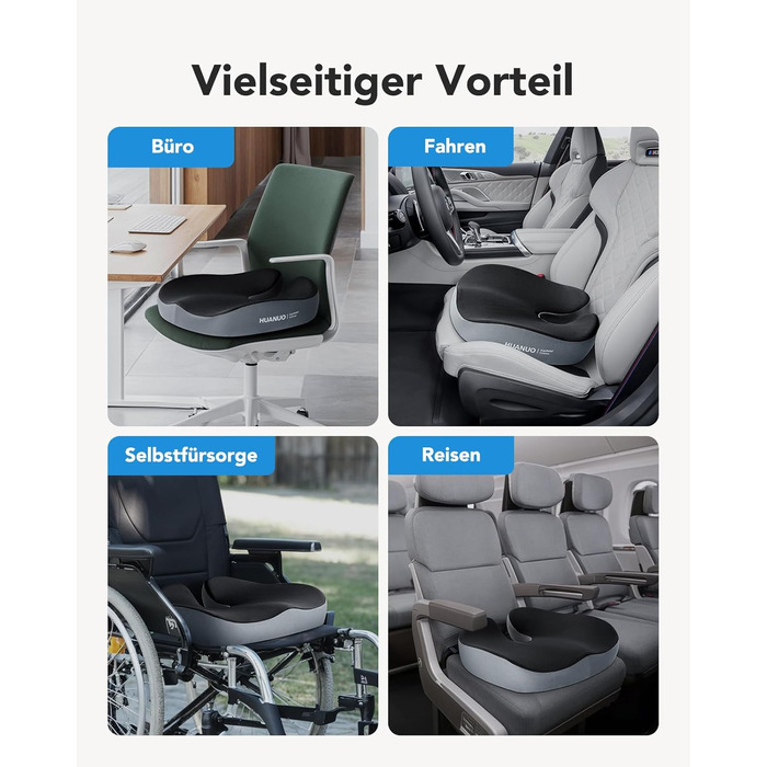 Подушка для офісного крісла HUANUO: велике сидіння з піною з пам'яті. Зняття напруги з попереку та куприка. Підходить для офісних крісел, автомобільних сидінь та крісел-колісних. Ідеально для тривалого сидіння. Не слизька.