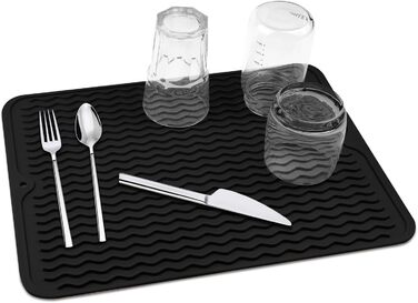 Підставка для посуду Abtropfmatte 40x30 см, чорна, термостійка, неслизька, для мийки