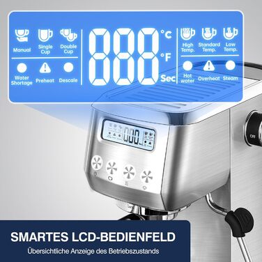 AMZCHEF Espresso Machine 20 Bar | Espresso Machine with Milk Frother | Semi-Automatic Espresso Machine with 2-IN-1 Portafilter for Single and Double Shots | Espresso Machine with Removable Water Tank 1.3 L 1.3L