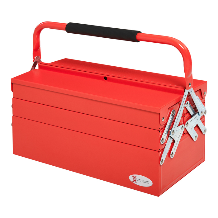 DURHAND Tool Case Space-Saving 5 Compartments Folding Stable Steel SPCC Red 45x22.5x34.5cm for Organization & Transport