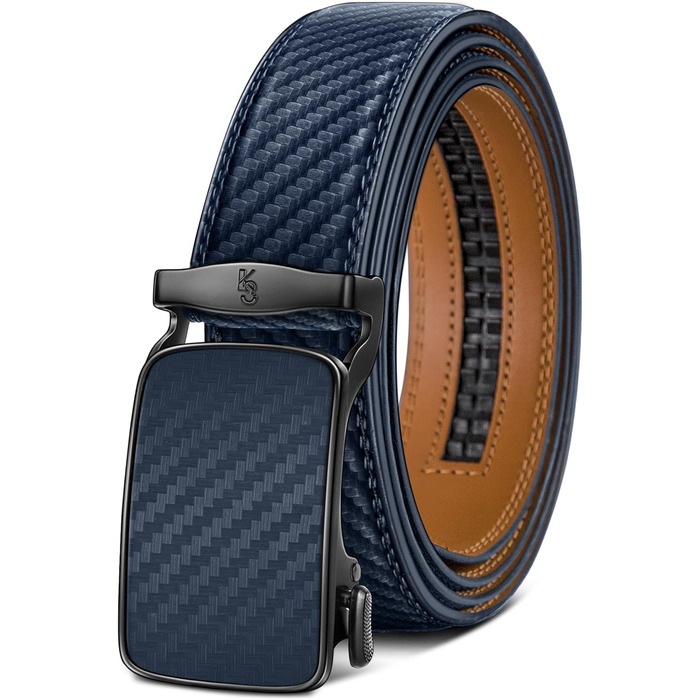 Чоловічий шкіряний ремінь KEMISANT з автоматичною пряжкою, 35 мм, без отворів, регульований розмір 140-160 см, для ділового костюма, темно-синій