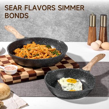 Набір сковорідок JEETEE 6 шт. з кришкою, антипригарне покриття, для всіх плит, індукційні, з кованого алюмінію, PFOA-free (Black, 20/24/28 см)