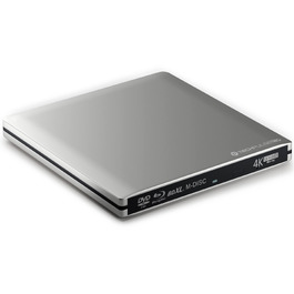 Зовнішній Blu-ray привід techPulse120 UHD 4K 3D M-Disc BDXL, USB 3.0 та USB-C, для ноутбуків та ПК (Windows, Mac OS), алюміній, сріблястий