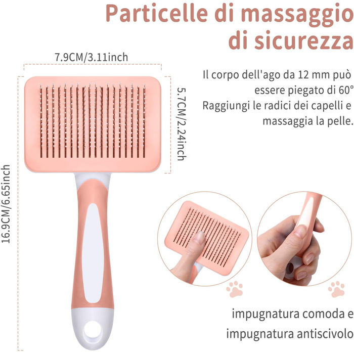 Щітка для собак та котів Vinabo для короткої та довгої шерсті, видалення підшерстя, автоматичне очищення, колір: кориця