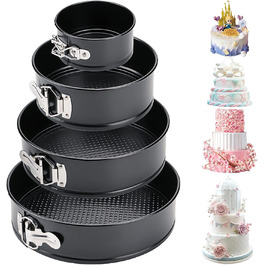 Набір форм для випічки Amzeeniu Springform (4 шт.) 12/18/22/26 см, професійні, круглі, знімний дно, антипригарне покриття, для пирогів, піци та кішів, з вуглецевої сталі