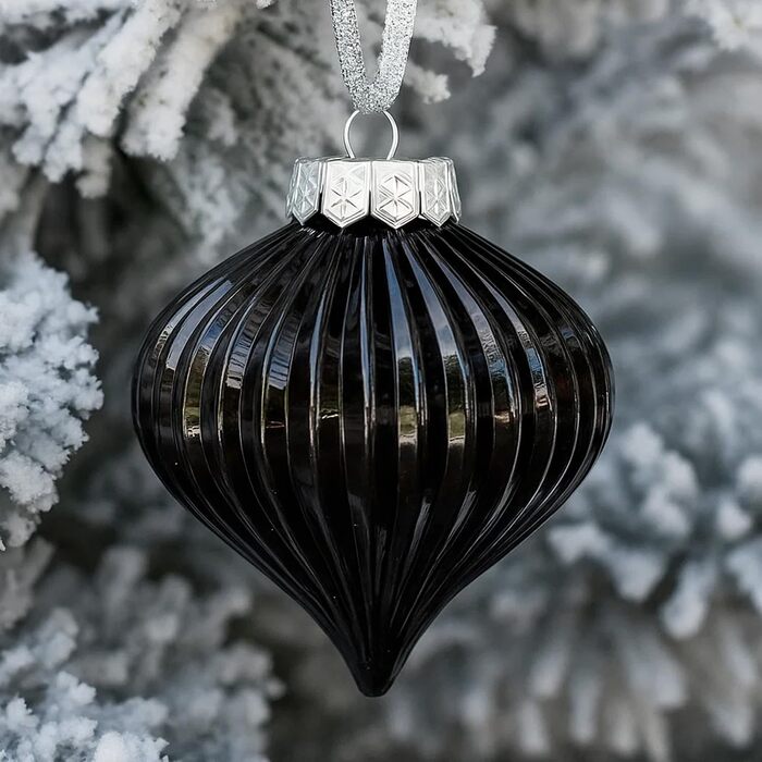 Чорні новорічні прикраси SLEETLY 28 шт. - кулі, льодинці, сніжинки. Стійкі до пошкоджень, пластикові