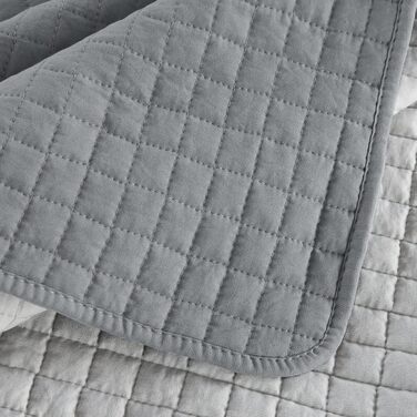 WOLTU Плед-плед для ліжка 170x210 см, стеганий плед з ефектом 2-в-1, Patchwork, перевернутий дизайн, в клітинку, сірий+світло-сірий, для двоспального ліжка