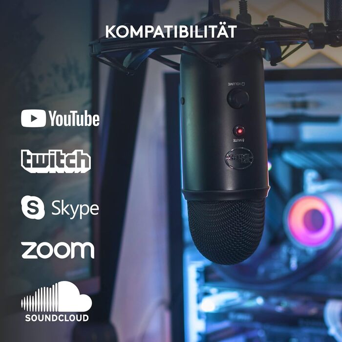 Мікрофон Blue Yeti USB - професійний для запису, стрімінгу, подкастингу, геймінгу та вокалу. Підтримка Plug & Play для PC та Mac. Чорний колір