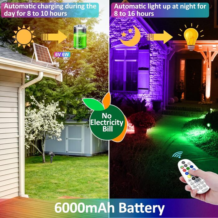 CLY Solar Lights for Outdoors, Solar Spotlights RGB Garden Lights with Remote Control IP66 Waterproof 10 Colors 30 Dynamic Modes Timer Garden Lighting for Gardens Path Christmas Decoration 6 Pack