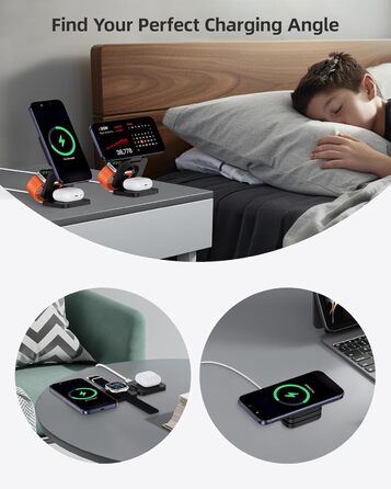 Зарядний пристрій KU XIU X55 Turbo Qi2.2 25W 3-в-1 для Apple Watch, iPhone 17-12 та AirPods, магнітний складаний стенд, адаптер 45W (Чорний)