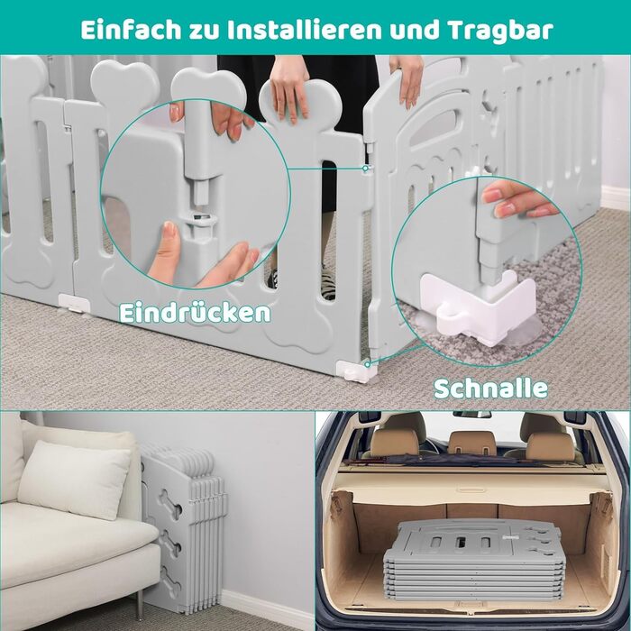 Laufstall для цуценят MAMIZO 60 см: пластиковий загончик з тором, сірий-білий, 5+1 панель