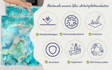 Скляна дошка для нарізання 40x30 см – гігієнічна скляна дошка з загартованого скла, стійка до високих температур, подряпин та ковзання – скляна плита для кухні, чорна мармурова текстура (Design 09, 50Ш x 40Г см)