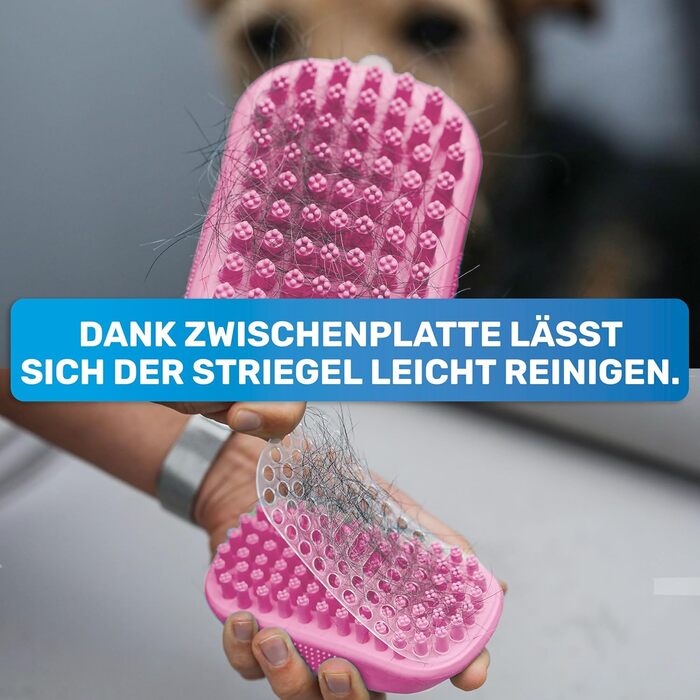 Гумовий щіток для короткошерстих собак та котів BluePet з масажним ефектом | Для видалення відмерлого підшерстка, пилу та бруду | Ідеальний для миття та масажу з шампунем (рожевий)