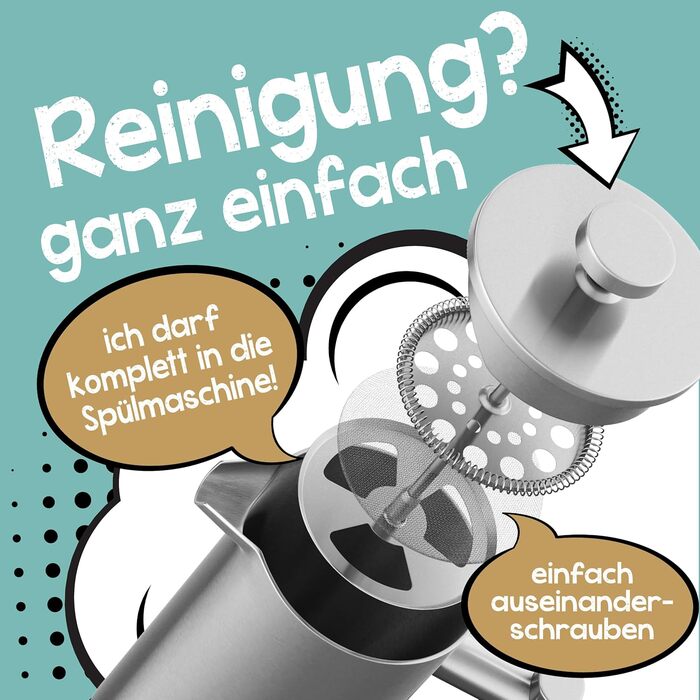 Morning Hero Premium Stainless Steel French Press, large size for 5 cups, 1000 ml, metal coffee press, induction suitable, 1l thermal insulated carafe, barista coffee maker, double-walled, manual coffee pot, 1000ml, 1000ml (5 cups)