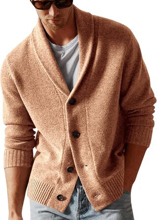 Чоловіча в'язана куртка Runcati з коміром-шарфом, стильна, на ґудзиках, зимова, з рельєфним в'язанням, XL, хакі