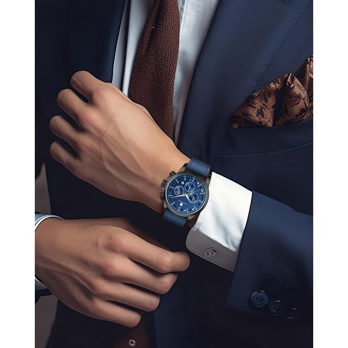 Годинник чоловічий BENYAR Chronograph, аналоговий кварц, водонепроникний, з датою. Елегантний аксесуар для бізнесу та повсякденного стилю. Прекрасний подарунок для чоловіків (синій ремінь/блакитне циферблат)