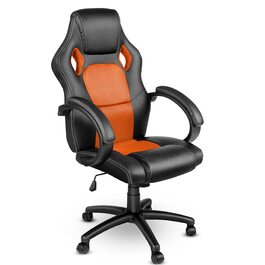 Крісло гоночне TRESKO Racing для офісу, ігрове, 14 кольорів, підлокітники з м'якою оббивкою, механізм гойдання, регульована висота, сертифікат SGS (Оранжевий)